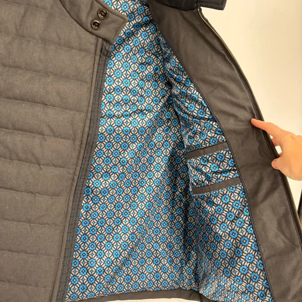 TED BAKER London Charcoal Gray Dylan‎ Trim Fit Quilted Down Sleeveless Vest 5 XL
